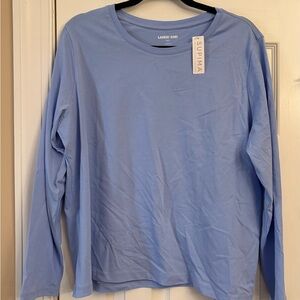 NEW! Lands' End Supima Long-Sleeve Women’s Crewneck Shirt - Light Blue XL Petite